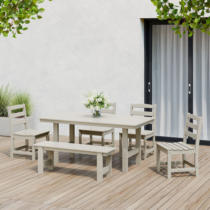 WestinTrends 6-Piece Outdoor HDPE Rectangular Patio Dining Table Set with Bench