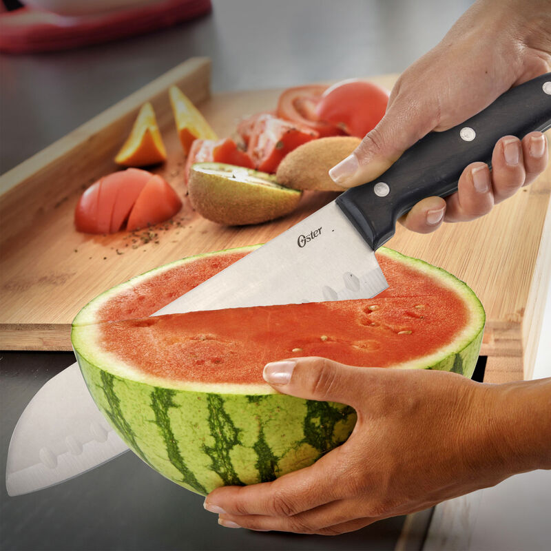 Oster Granger 2 Piece Stainless Steel Santoku Knife Set with Black Handles