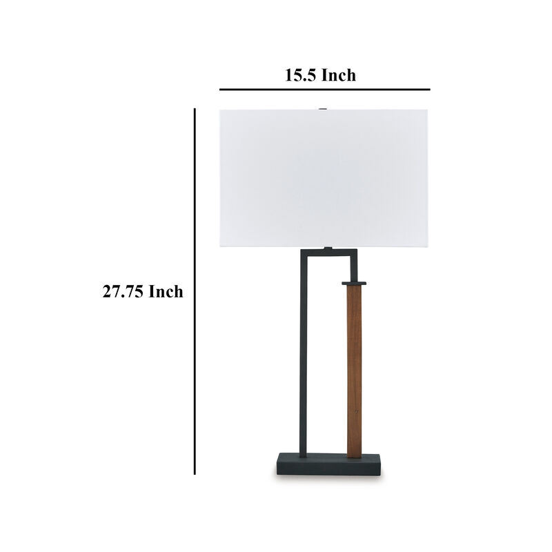 Table Lamp Set of 2, Curved Wired Bronze Base, White Fabric Shade - Benzara