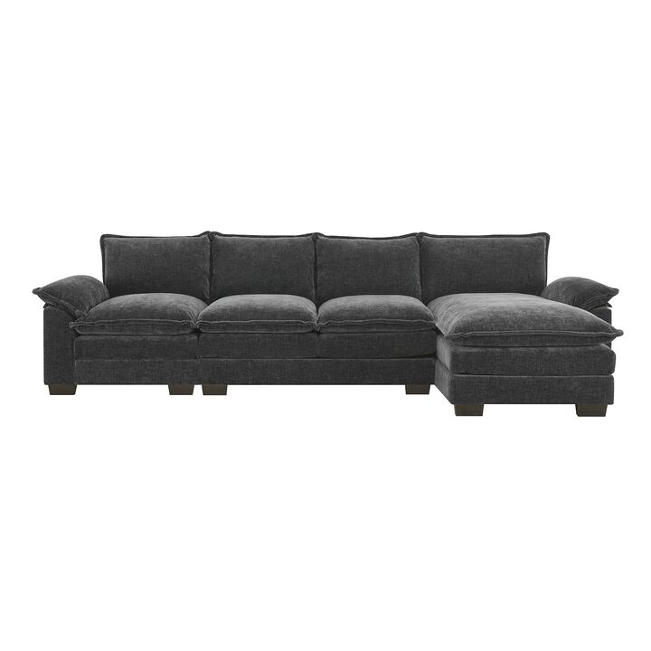 MONDAWE Modern L-shaped Chenille Cloud Sofa with Double Seat Cushions,5-seat Upholstered Indoor Furniture,Sleeper Sofa Couch with Chaise Lounge