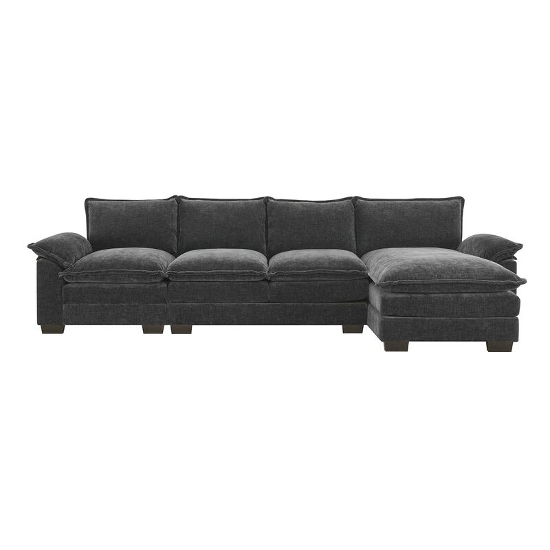 MONDAWE Modern L-shaped Chenille Cloud Sofa with Double Seat Cushions,5-seat Upholstered Indoor Furniture,Sleeper Sofa Couch with Chaise Lounge