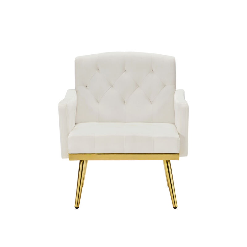 Cream Velvet Armchair With Metal Legs