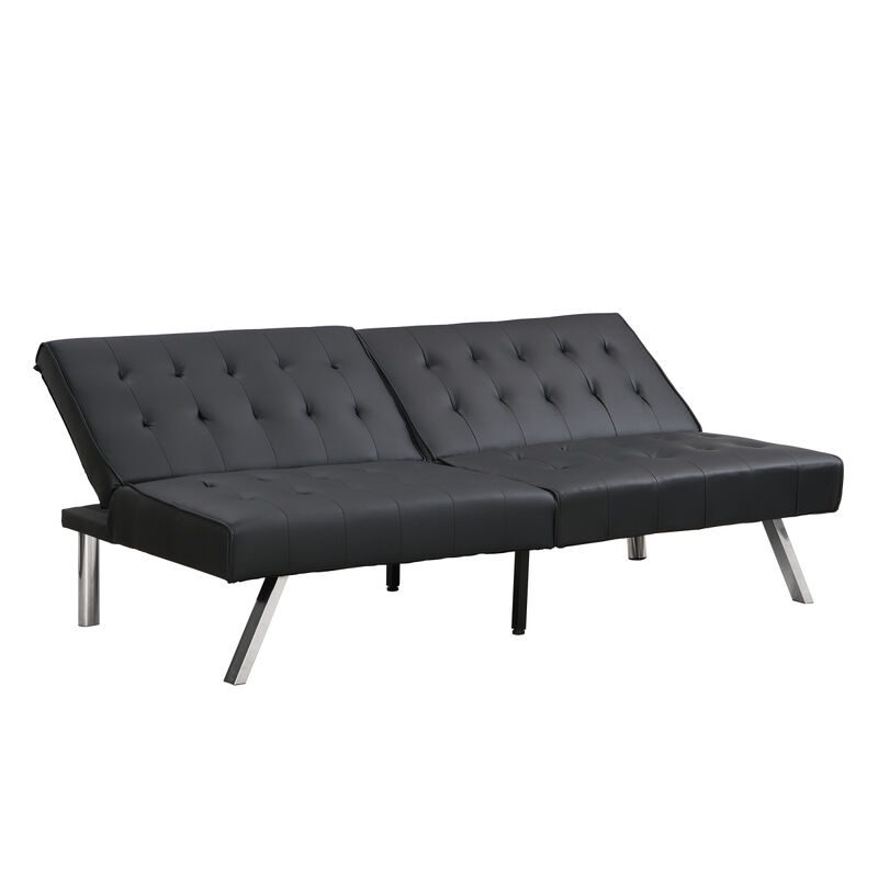 Wood Frame, Stainless Leg, Futon, Sofa Bed Black PVC