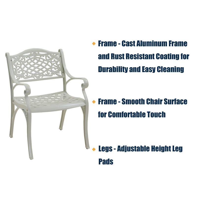 MOMDAWE Cast Aluminum Stationary Dining Chairs Outdoor Dining Armchair（Set of 2）