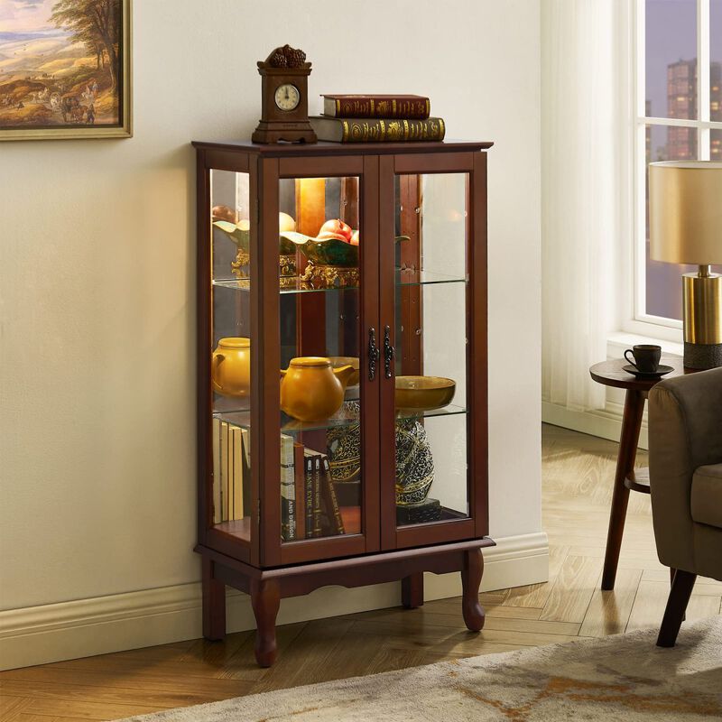 Curio Cabinet Lighted Curio Diapaly Cabinet With Adjustable Shelves And Mirrored Back Panel