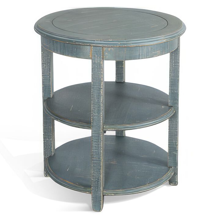 Rena Side End Table, 2 Shelves, 24 Inch Seagrass Green Mahogany Wood - Benzara