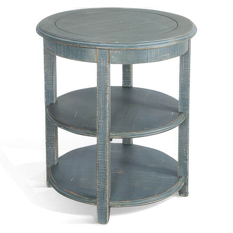 Rena Side End Table, 2 Shelves, 24 Inch Seagrass Green Mahogany Wood - Benzara