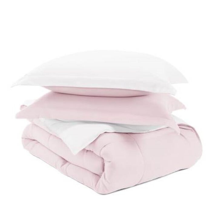 Hivvago Twin/Twin XL 2 Piece Microfiber Reversible Comforter Set Blush Pink and White