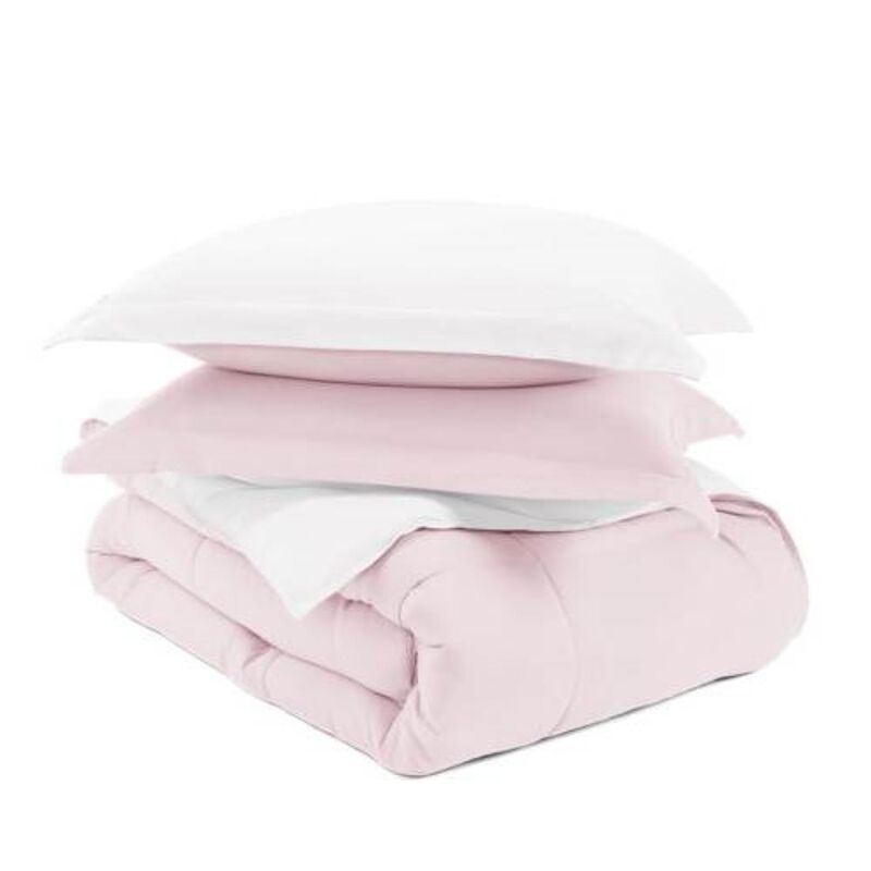 Hivvago Twin/Twin XL 2 Piece Microfiber Reversible Comforter Set Blush Pink and White