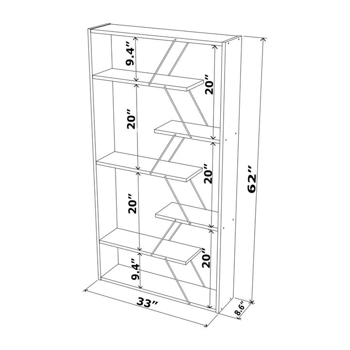 Wood Frame Etagere Open Back 6 Shelves Bookcase Industrial Bookshelf