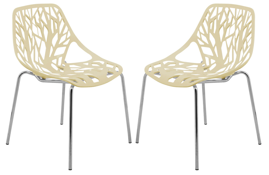 LeisureMod Asbury Dining Stackable Chair in Polypropylene Seat and Chrome Legs Set of 2