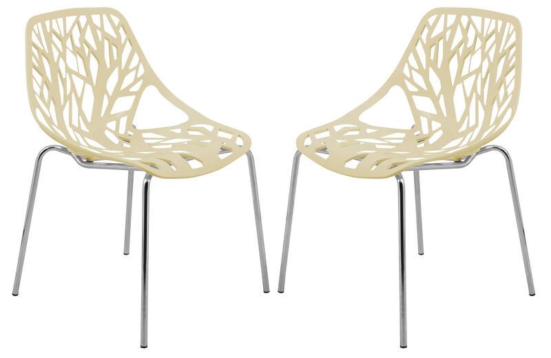 LeisureMod Asbury Dining Stackable Chair in Polypropylene Seat and Chrome Legs Set of 2