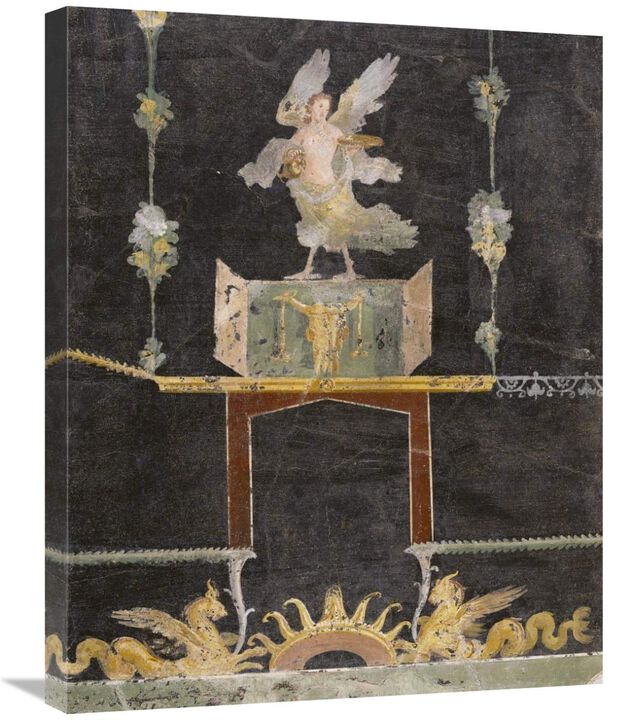 Wall fragment with Siren, Sea Monsters and Niche on Black Ground-Canvas Art-22x28