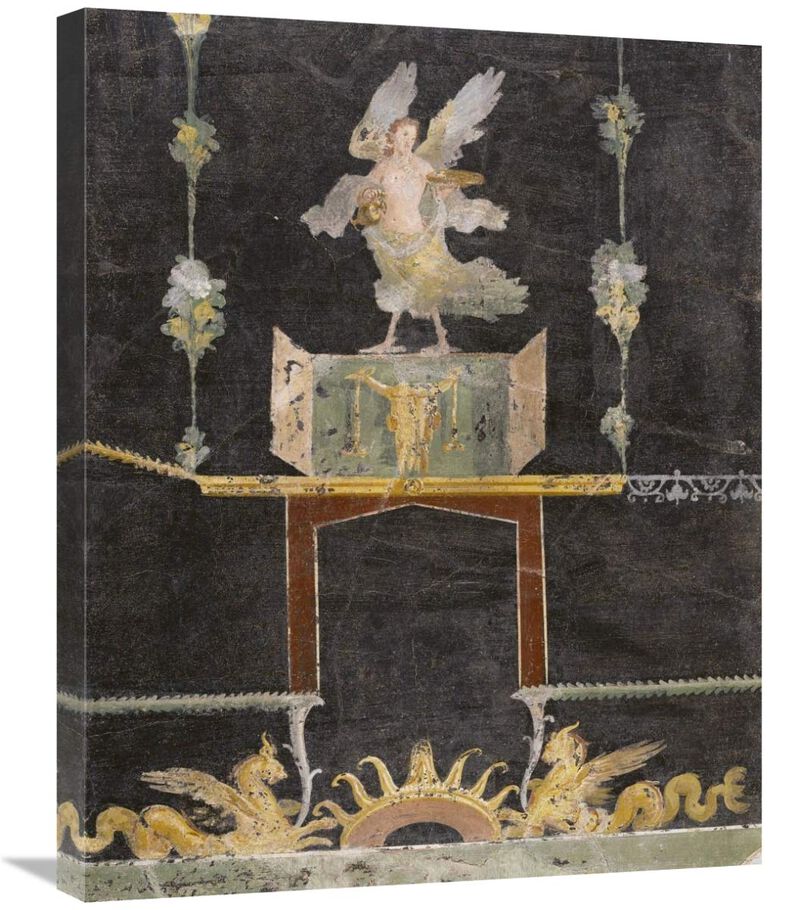 Wall fragment with Siren, Sea Monsters and Niche on Black Ground-Canvas Art-22x28