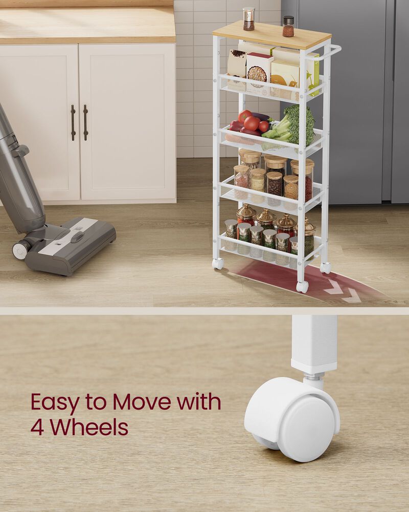 5-Tier Rolling Utility Cart with Handle - Sturdy Metal Frame for Versatile Storage