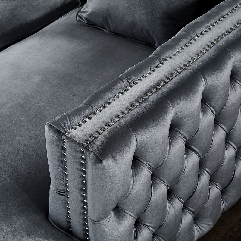 Inspired Home Clarinda Velvet Right Facing Chaise Sectional Sofa