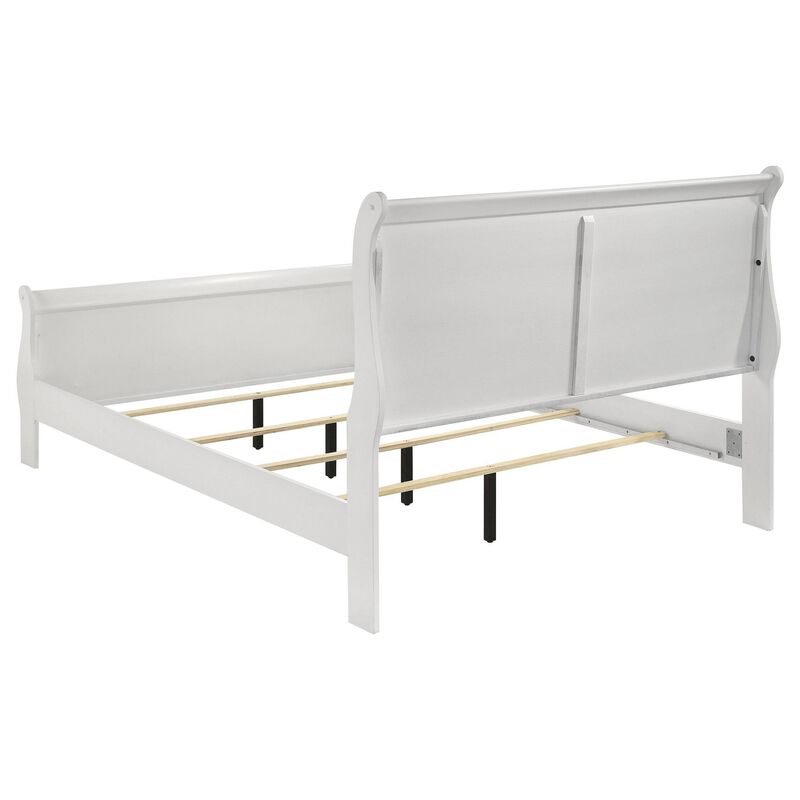 Nim Full Size Bed, Sleigh Panel Headboard Design, White, Low Profile - Benzara