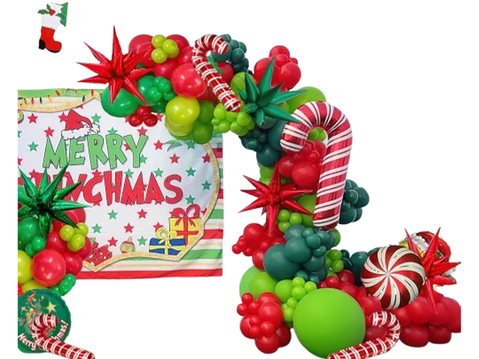 Merry Christmas Red Green Balloon Garland Arch Set 100pcs