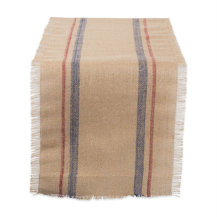 108" Brown and Blue Double Border Printed Rectangular Table Runner