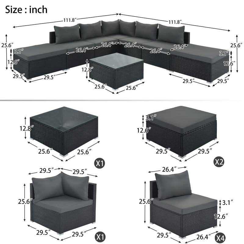 8-Pieces Outdoor Patio Furniture Sets, Garden Conversation Wicker Sofa Set, Single Sofa Combinable