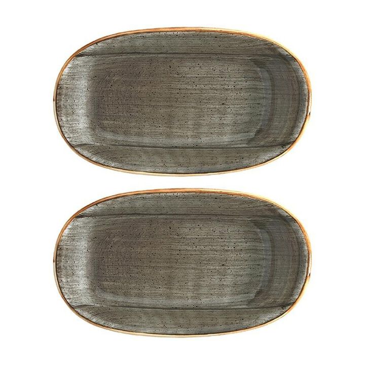 Space 6" x 3.5" x h:0.75" Oval Grey Porcelain Platter (Set of 2)