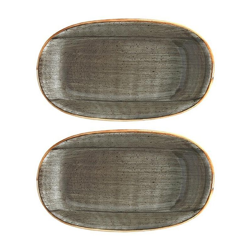 Space 6" x 3.5" x h:0.75" Oval Grey Porcelain Platter (Set of 2)
