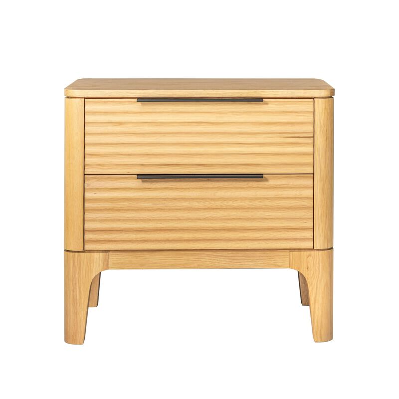 Cid Jima 26 Inch Nightstand, 2 Drawers, Solid Wood in Natural Oak Finish - Benzara