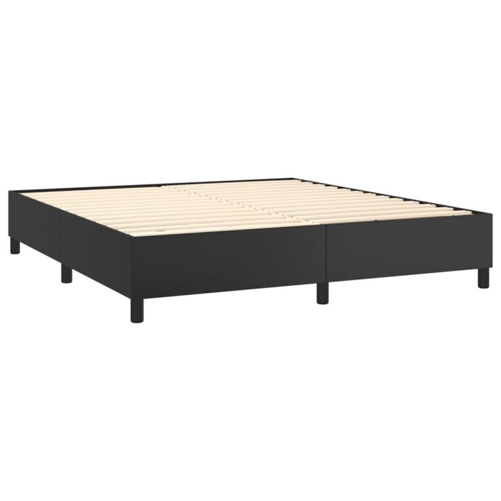vidaXL California King Faux Leather Box Spring Bed Frame in Black | Modern Style Double Bed | 72"x83.9" | Suitable for Spacious Bedrooms | Sturdy Engineered Plywood Construction