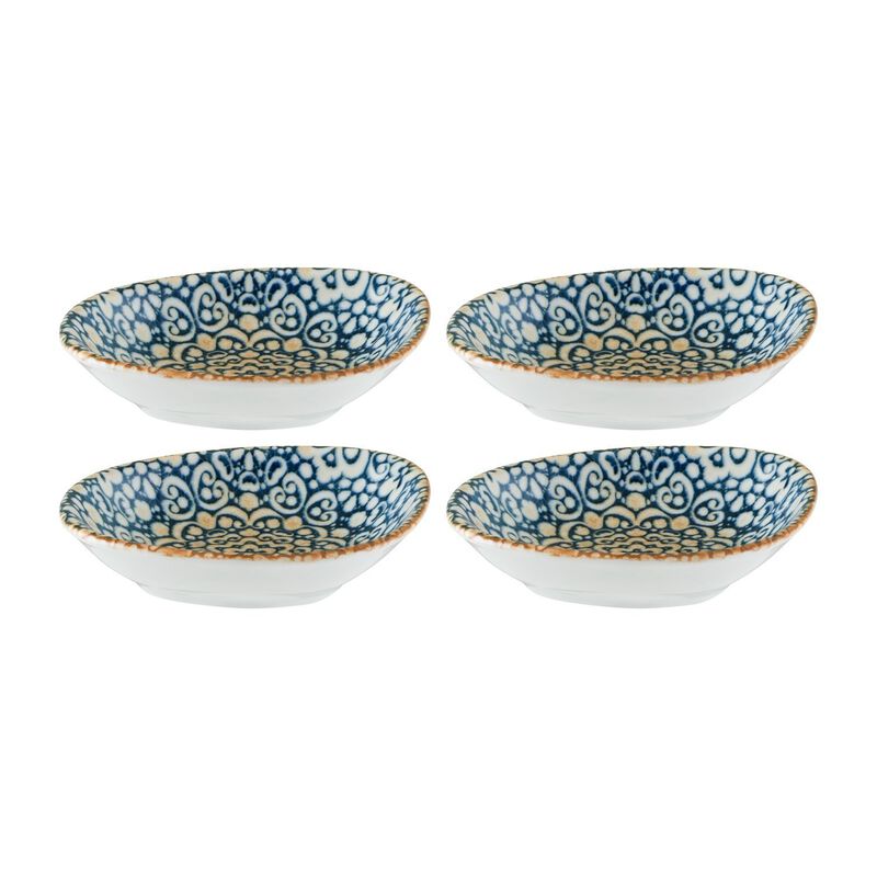 Alhambra 4" x 3" x h:0.75" 1 oz. Organic Decorated Porcelain Bowl (Set of 4)