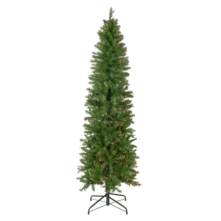6.5' Pre-Lit Silver Lake Fir Pencil Artificial Christmas Tree  Multi Lights