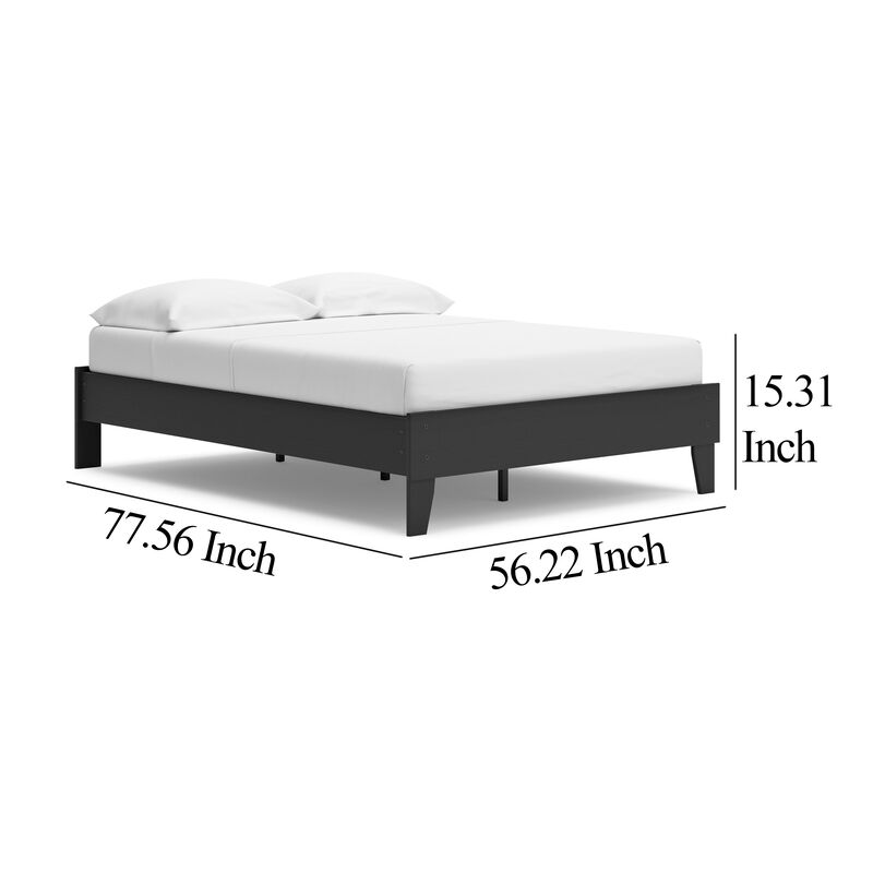 Alli Full Size Platform Bed, Matte Black Wood Frame with Laminate - Benzara