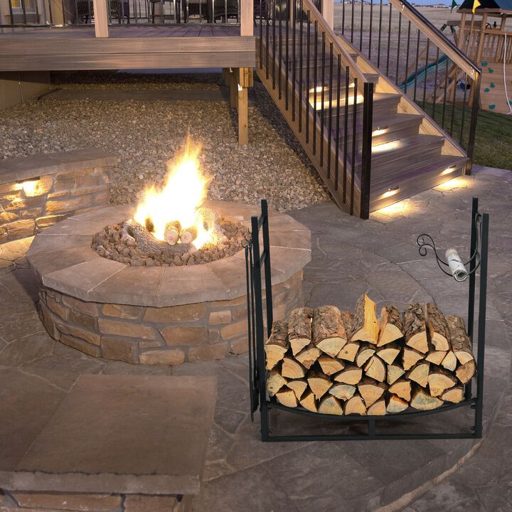 Firewood Rack with 4 Tool Set Kindling Holders for Indoor and Outdoor
