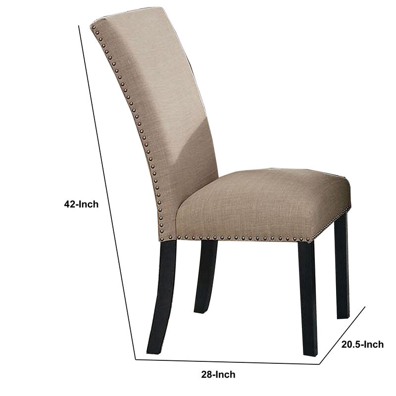 Wooden Side Chairs with Nailhead Trims, Set of 2, Beige and Black-Benzara