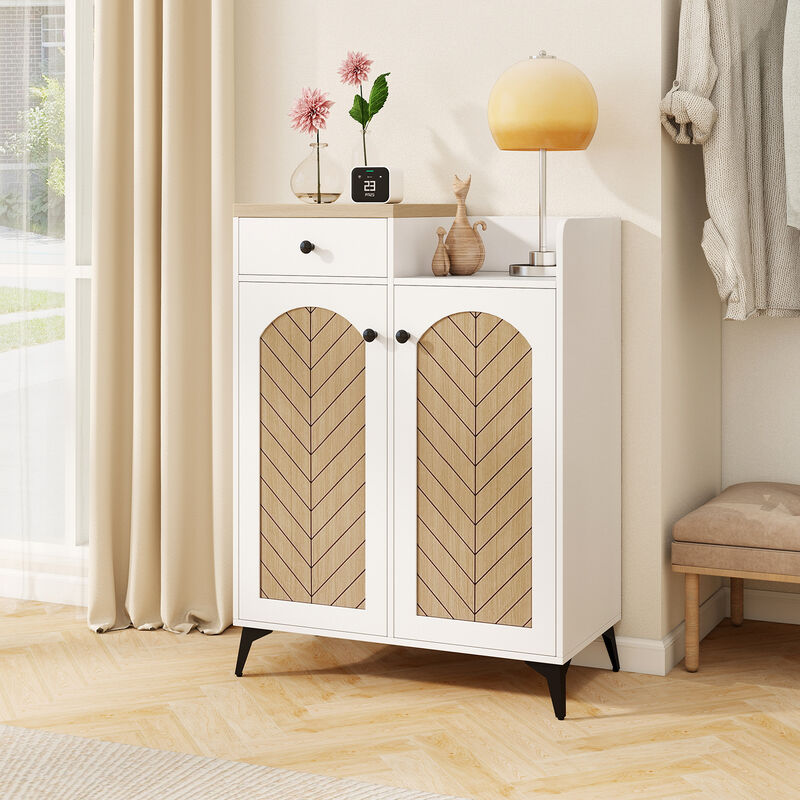 2-Door Shoe Rack Organizer with Drawer and 6 Removable Shelves