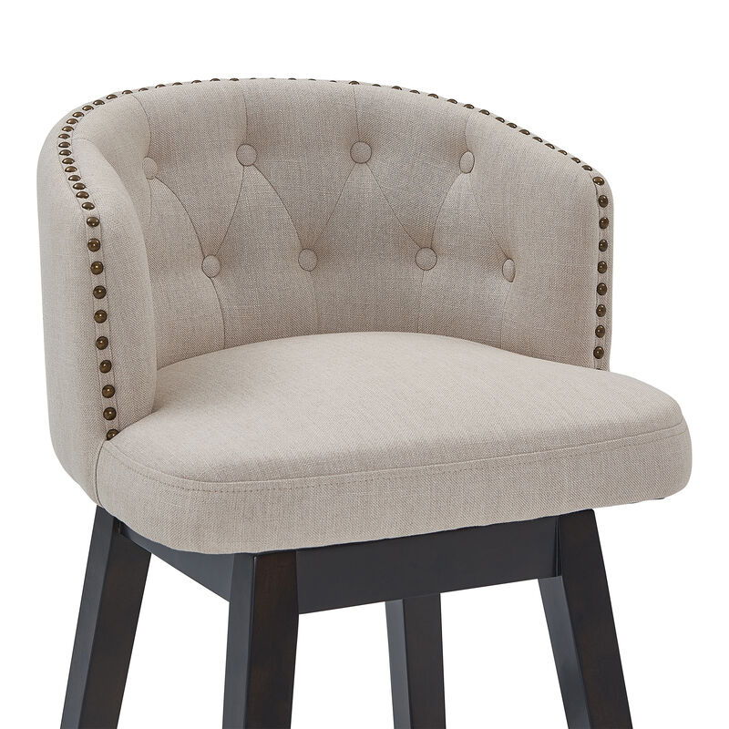 Celine  Counter Height Swivel Grey Fabric and Espresso Wood Bar Stool