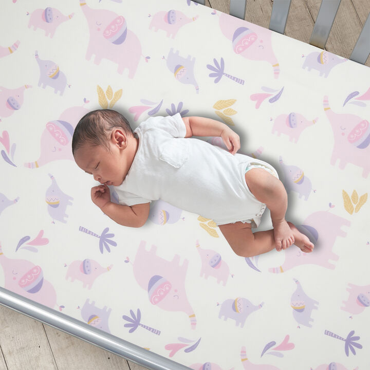 Bedtime Originals Elephant Dreams Fitted Crib Sheet - White, Animals, Jungle