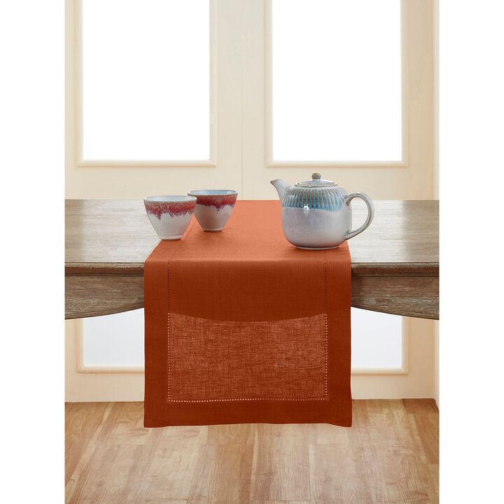 Solino Home 100% Pure Linen Table Runner | Classic Hemstitch for Thanksgiving, Christmas