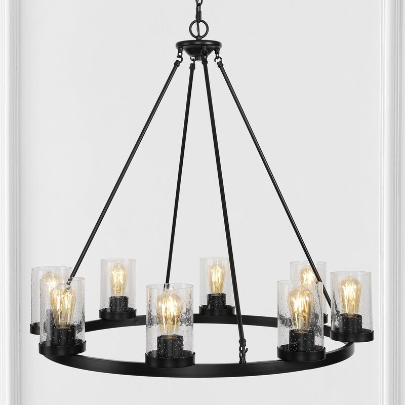Pablo 8-Light Iron/Seeded Glass Bohemian Cottae LED Chandelier