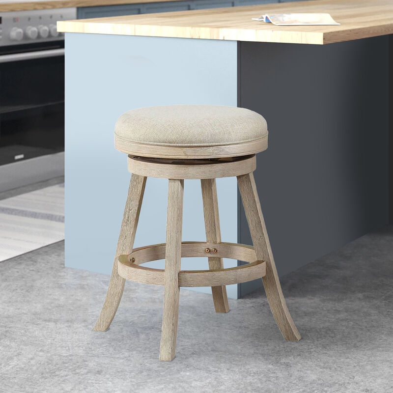 Wooden Swivel Counter Stool with Round Fabric Seat, Gray-Benzara