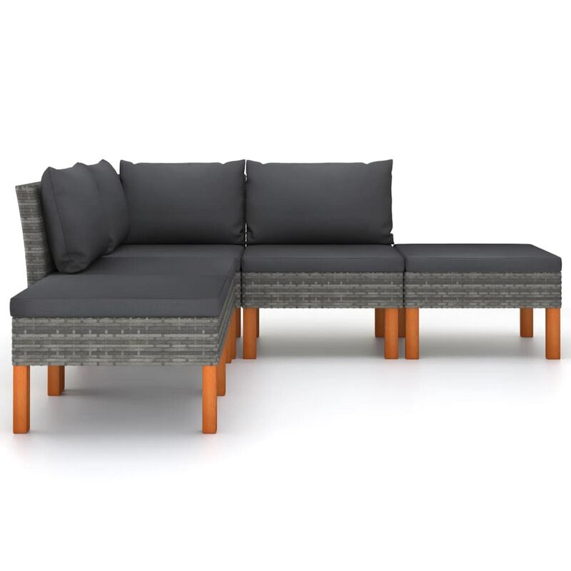 Casey 5pc Outdoor Modular Lounge Sofa Set, Gray Rattan, Brown Wood - Benzara