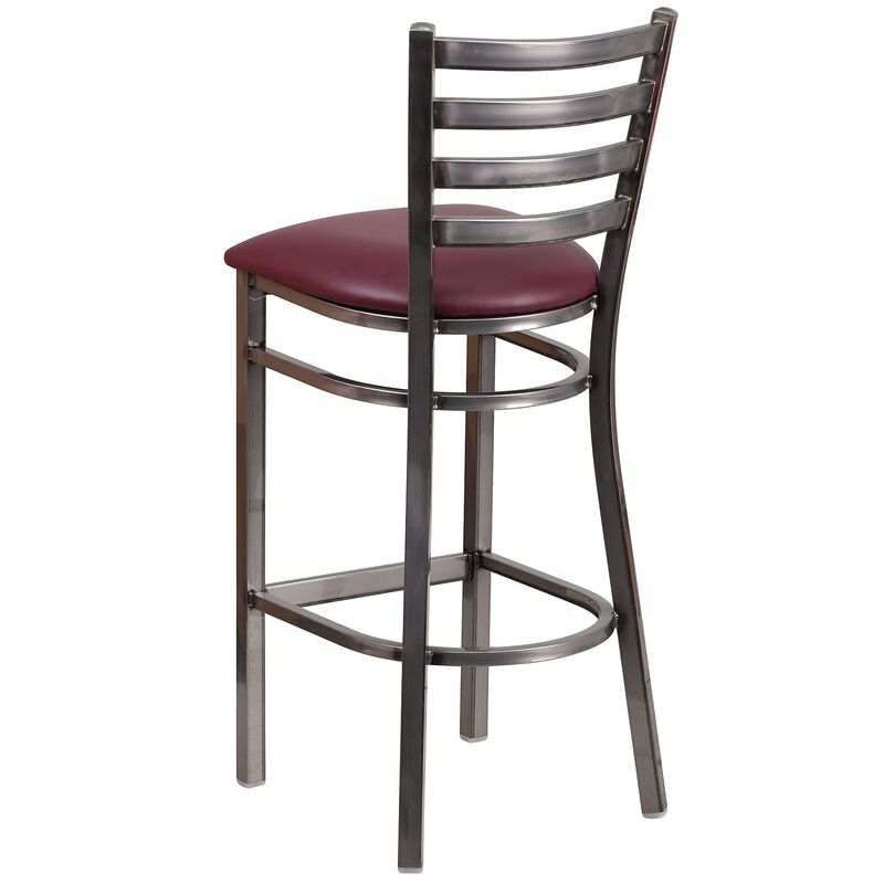 Flash Furniture HERCULES Series Clear Coated Ladder Back Metal Restaurant Barstool - Burgundy Vinyl Seat