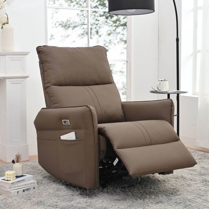 Mondawe 270° Power Swivel Rocker Recliner Chair, PU Leather Electric Glider with USB Ports