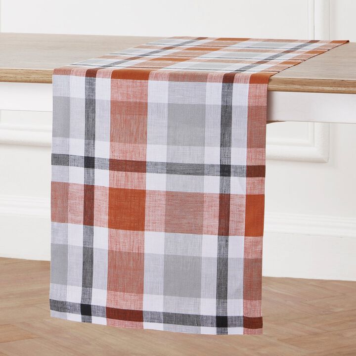 Solino Home 100% Pure Linen Table Runner 14 x 108 Inch | Fall Buffalo Check