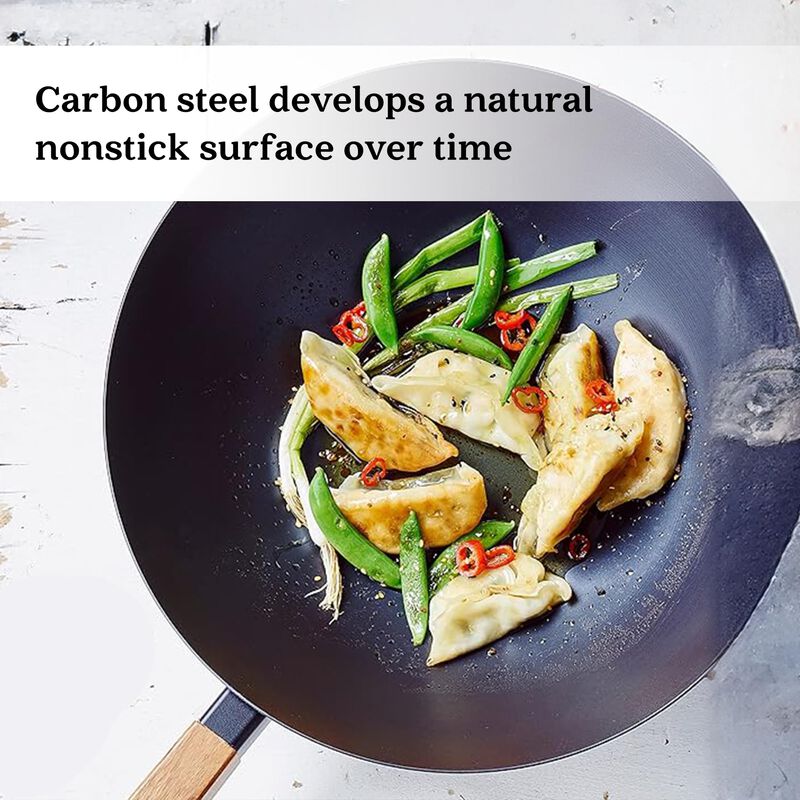Alva Forest 4-Piece Professional Carbon Steel Cookware Set - Pre-Seasoned Non-Toxic Frying Pans & Wok - Chemical-Free, Traditional Cooking Surface - All Stovetop Compatible & Fast-Heating