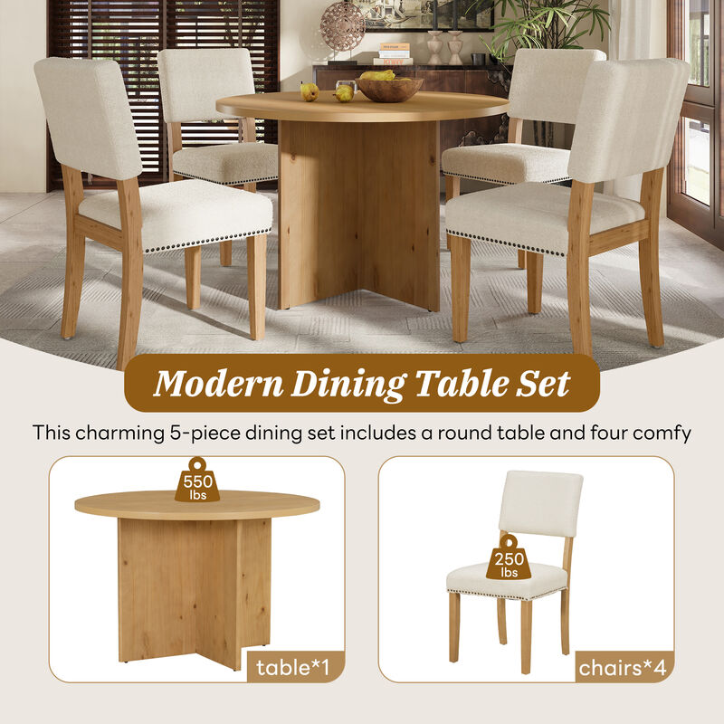 Modern 5-Piece Round Dining Table Set