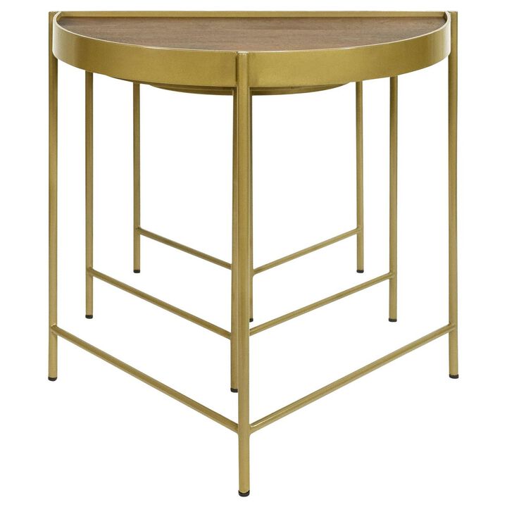 3 Piece Nesting End Table Set, Half Moon Tabletops, Mango Wood, Brown - Benzara