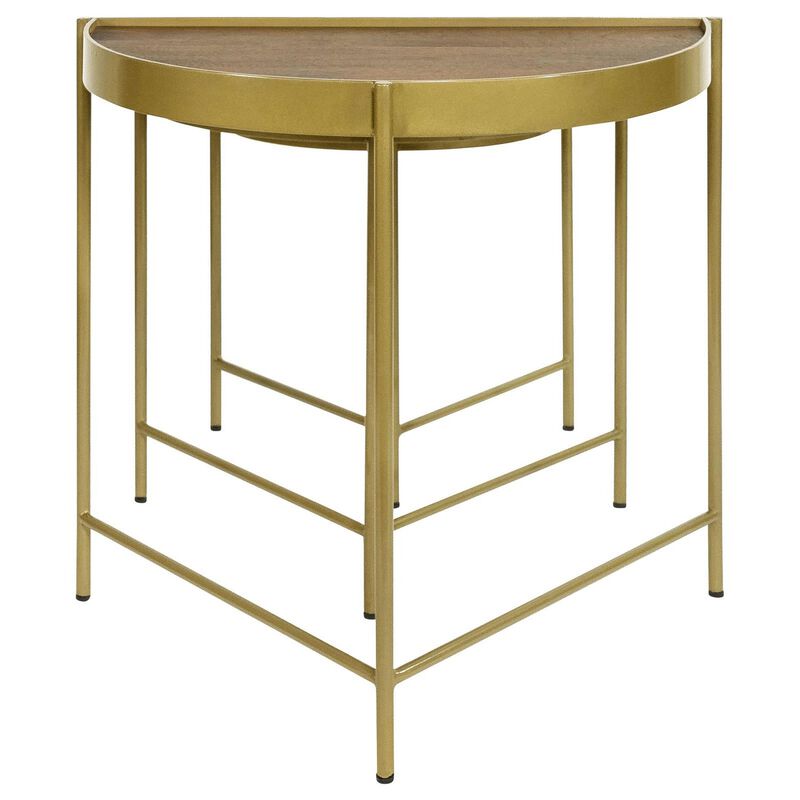 3 Piece Nesting End Table Set, Half Moon Tabletops, Mango Wood, Brown - Benzara