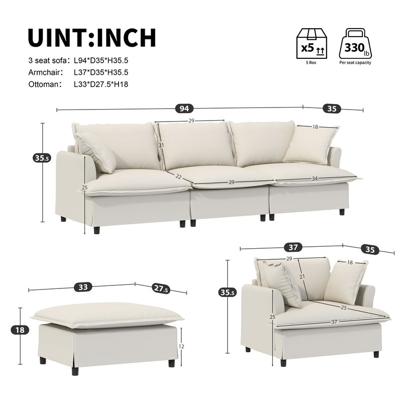 Merax Chenille Sectional Sofa Couch Indoor Furniture Set