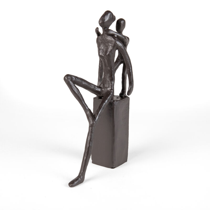 Playful Mother and Child Cast Iron Sculpture