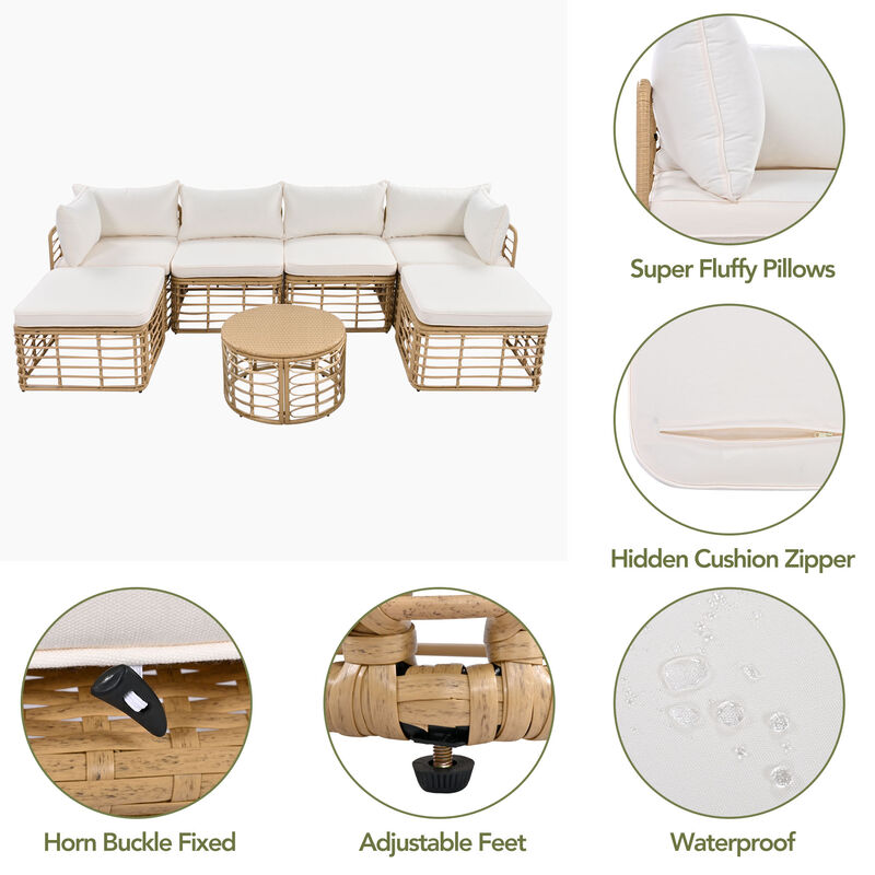 Merax 7 Pieces Outdoor Patio Furniture Sofa Set with Table